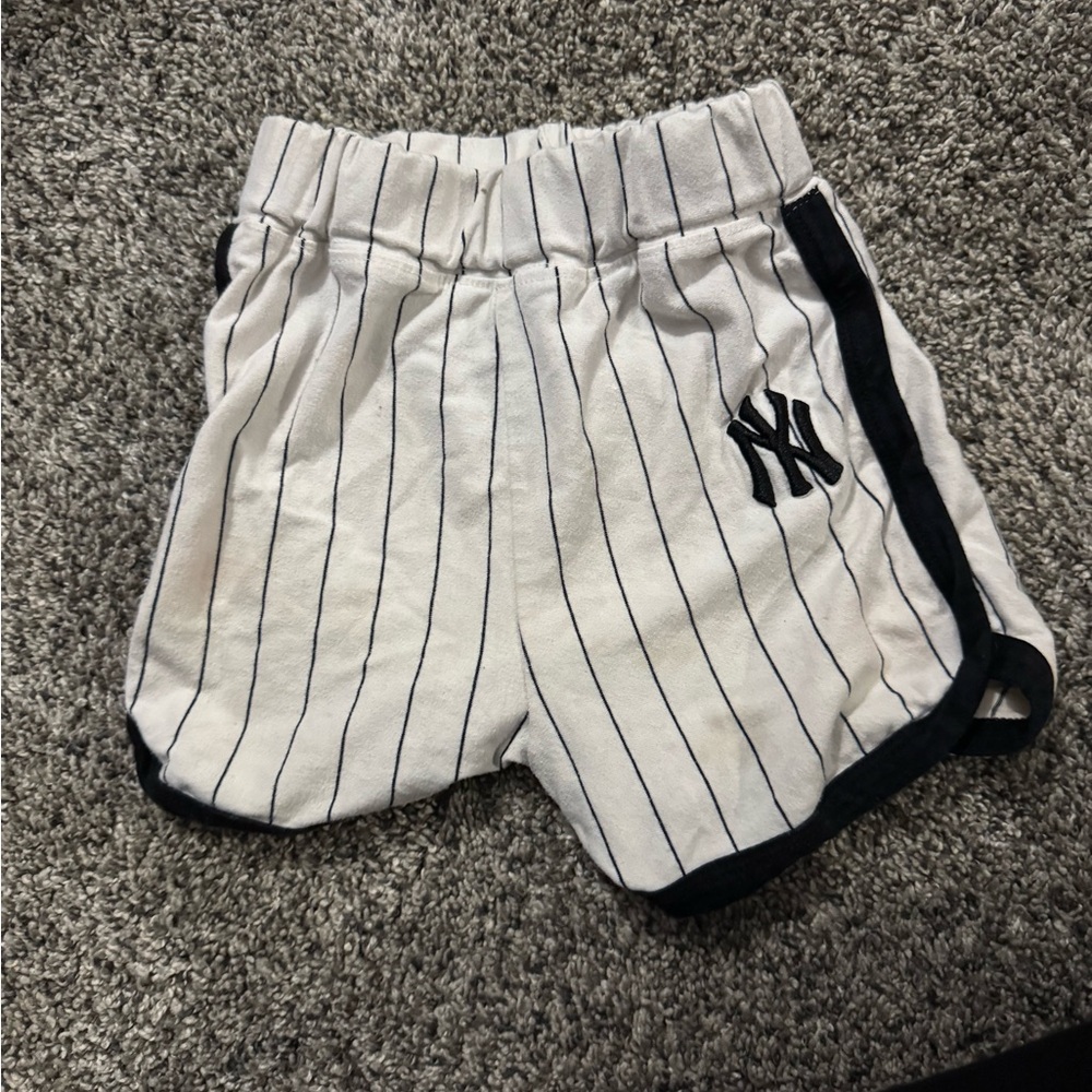 Lola + The Boys White and Black Striped Kids Shorts YANKEES